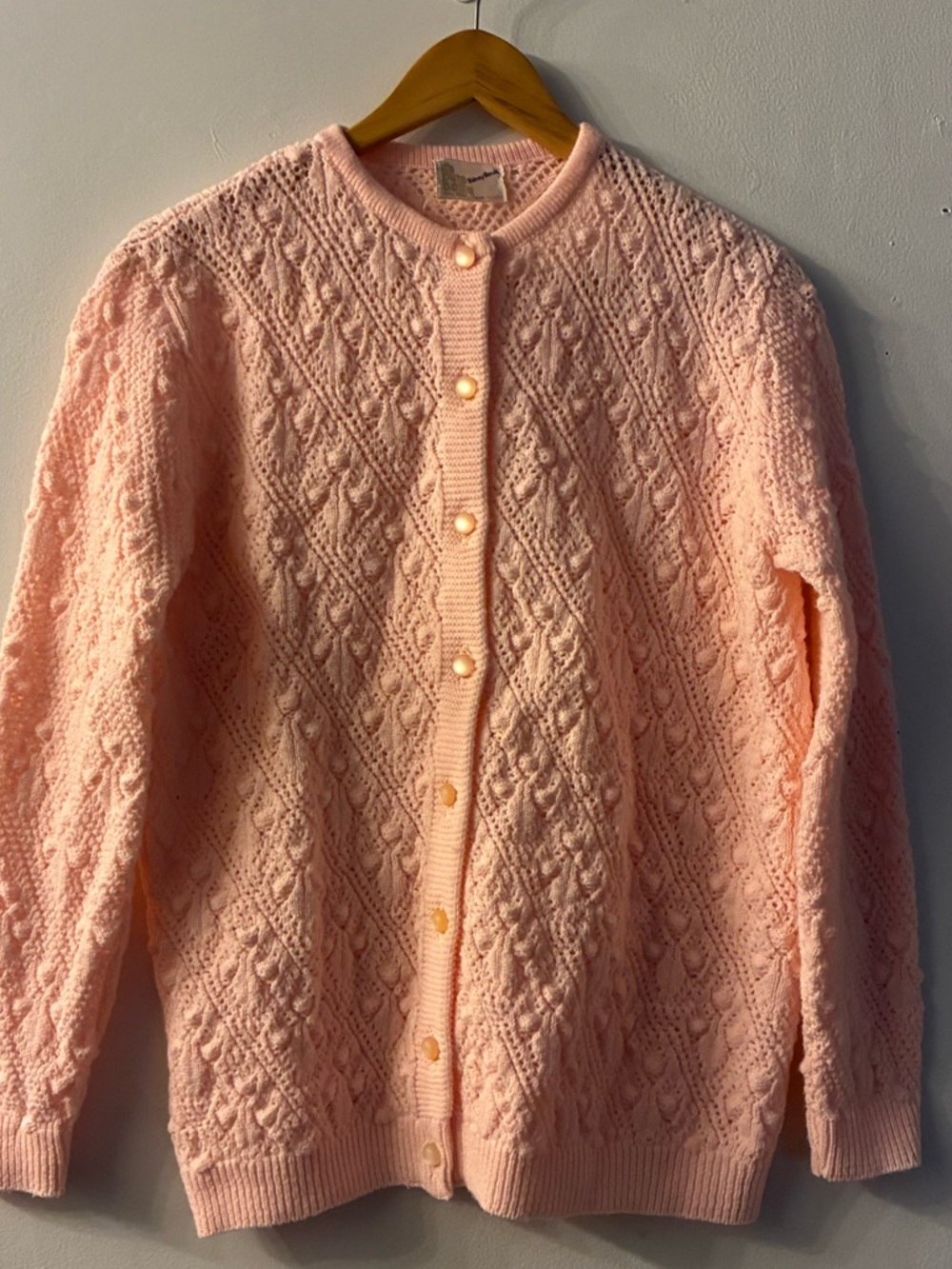 VINTAGE Coquette Pastel Pink Bobble Cardigan 60’s 70’s Sidney Gould Pointelle M - Picture 5 of 7